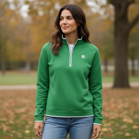 Peter Millar Tops - Peter Millar Green 1/4‑Zip Pullover University of Notre Dame Logo Women’s XL